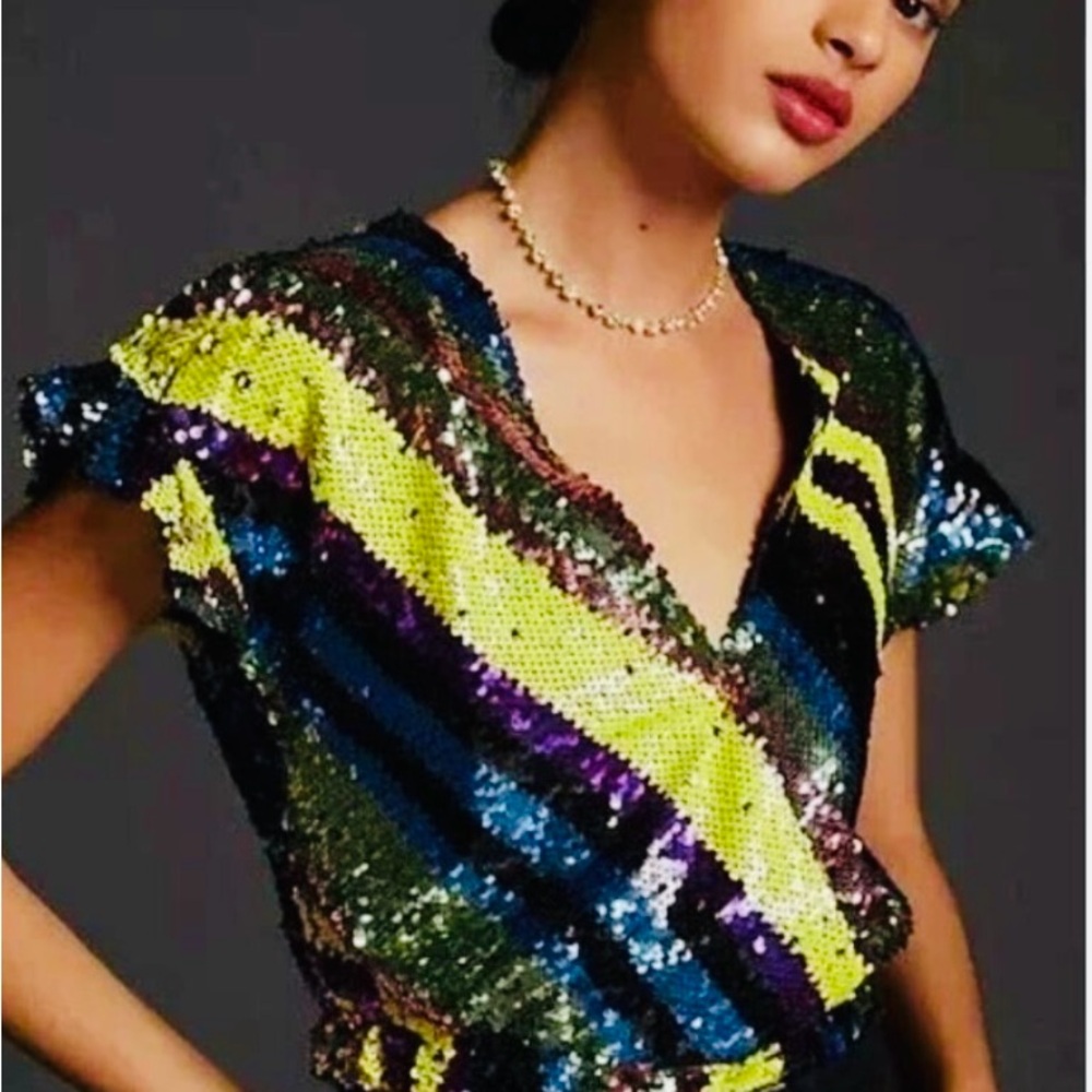 Multicolor Sequin V-Neck Top/ ANTHROPOLOGIE/ Rdalamal/ NEW/ size S